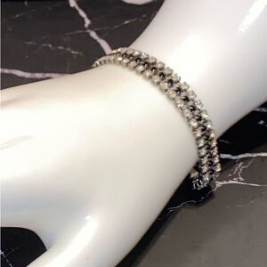 Elegant Art Deco 3-Row Clear and Black Rhinestone Tennis Bracelet